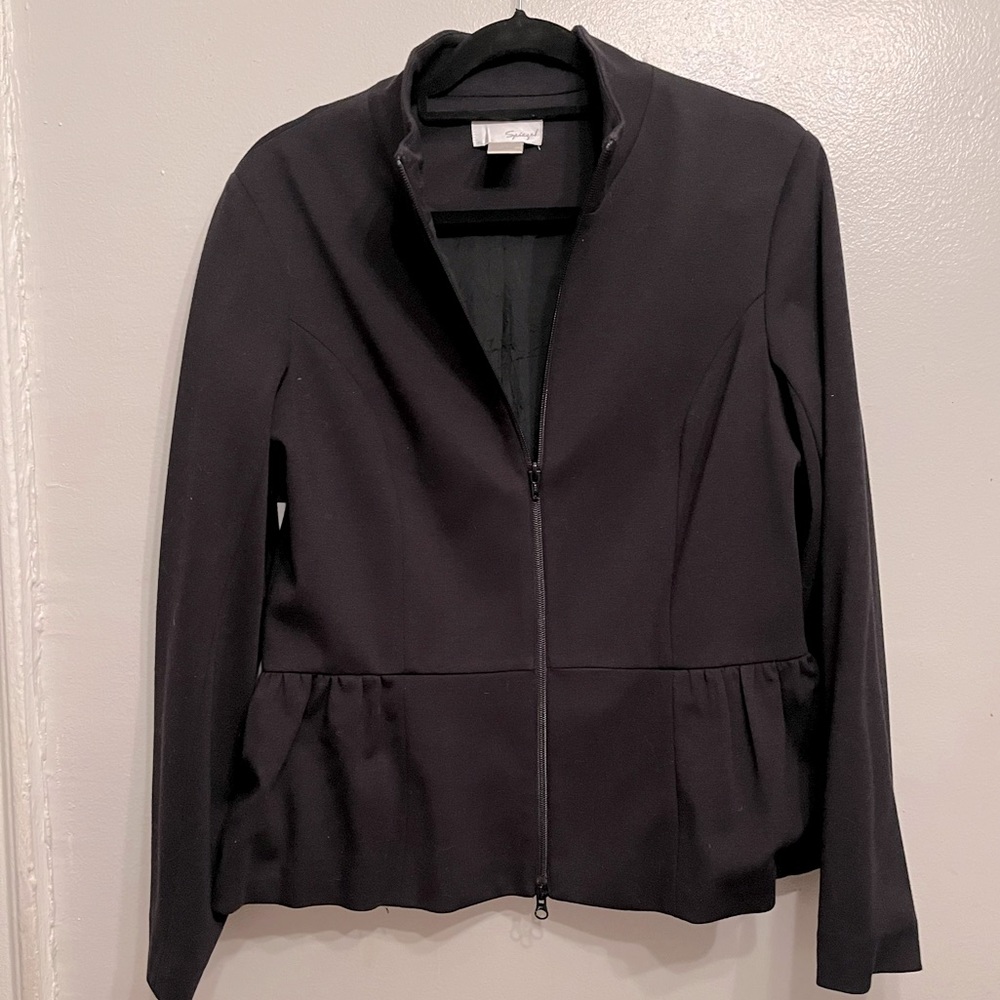 Notched collar zipper peplum blazer